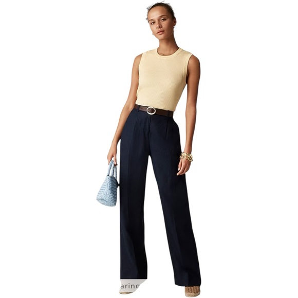 J Crew‎ Tall wide-leg Essential pant in linen Tall 2 Navy - Picture 1 of 9